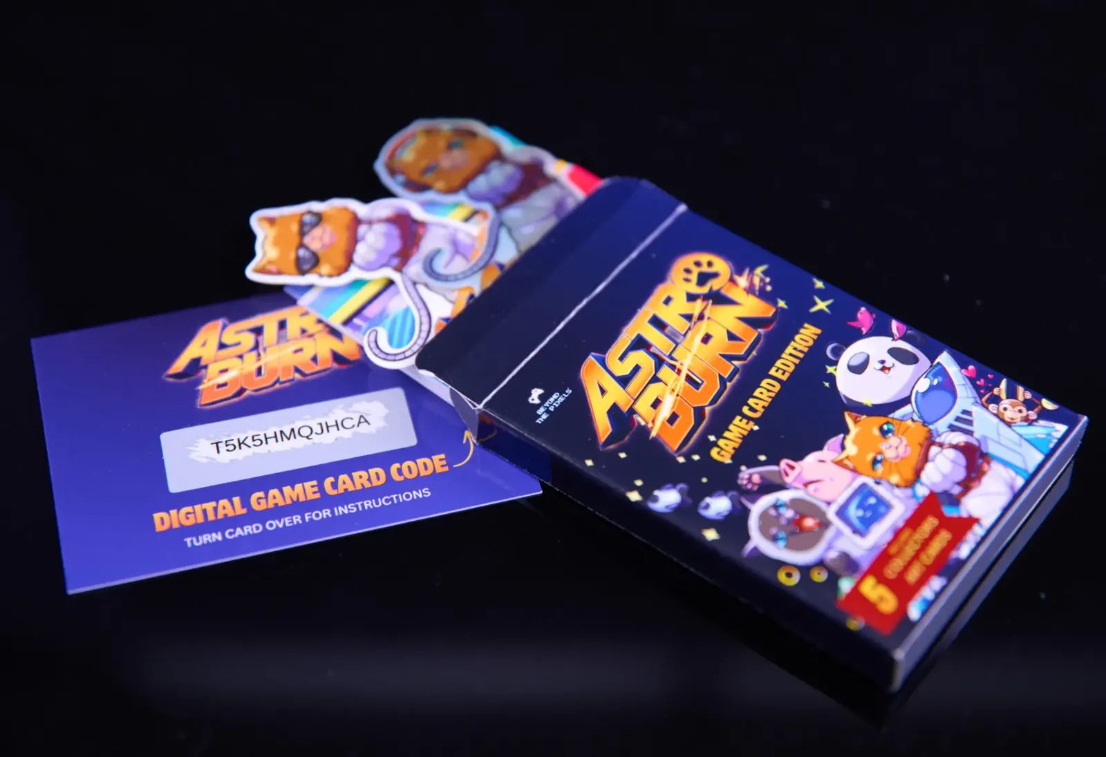 Astro Burn box and stickers with the digital game card code card